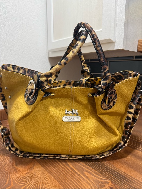 Coach Handbags - RARE Mustard Yellow Pebbled Leather Tote with Leopard Accents